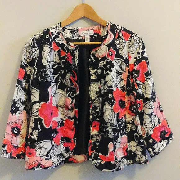 KIM ROGERS Floral Jacket 100% Linen - Picture 3 of 8